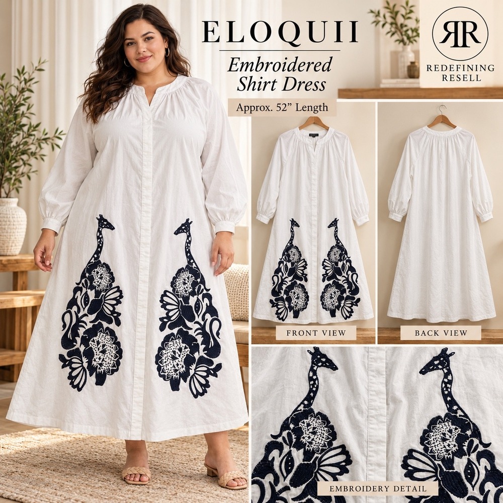 Eloquii White Embroidered Giraffe Floral Maxi Shirt Dress Size 18 Plus Size